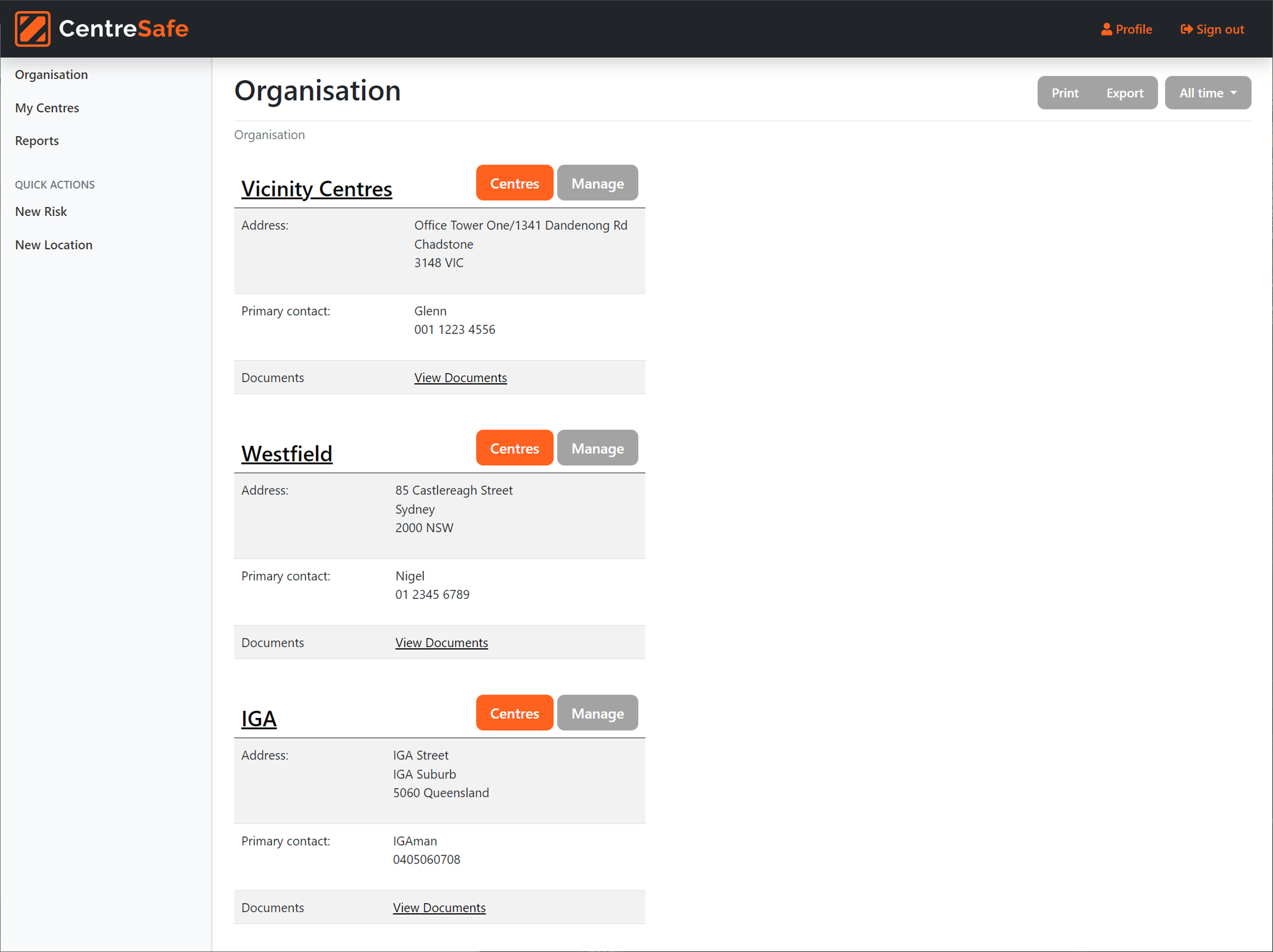 CentreSafe Web Design screenshot
